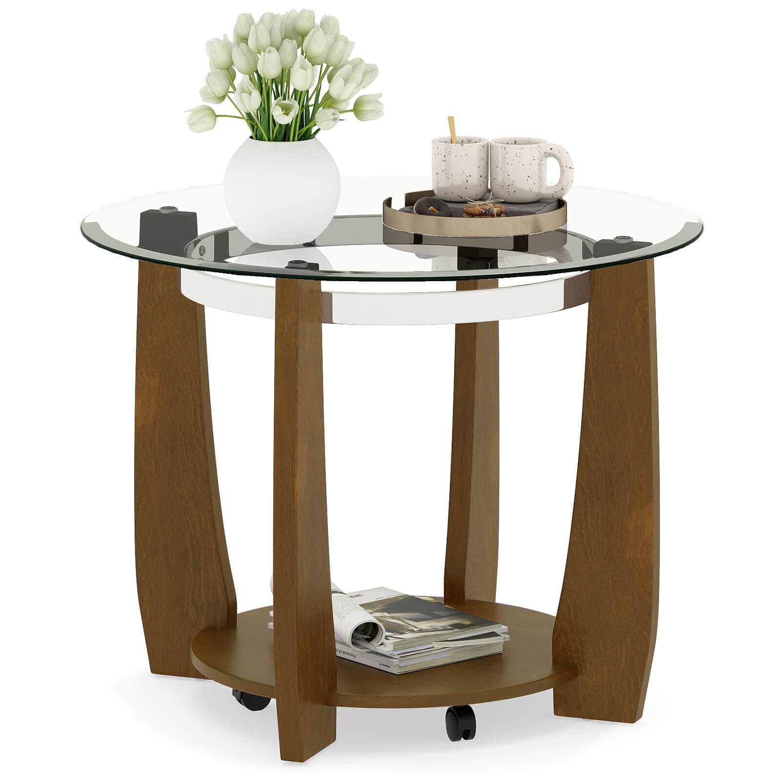 Costway 32” 2-Tier Glass Coffee Table with Tempered Glass Top Bottom - See Details