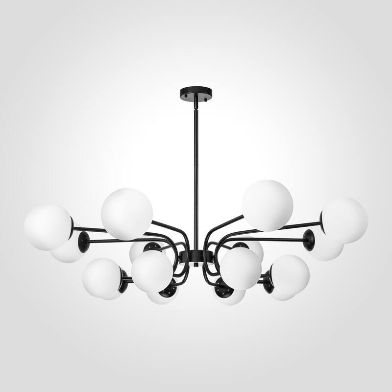 16-Light Mid-Century Modern 2-Tier Large Round Sputnik Glass Globe Chandelier with Milky White Glass Globe Shade