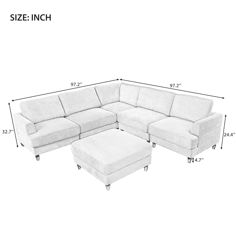 Corduroy Modular Sectional Sofa, L Shaped Corner Sectional Lounge Couches, wMovable Ottoman Sectional Sleeper Sofa Couch