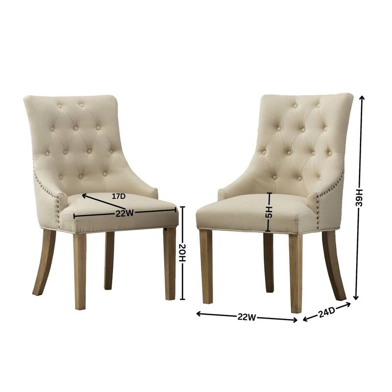 2 Piece Button Quilted Solid Wood Dining Chairs with Nailhead, Backrest, Upholstered for Dining Room Kitchen Bedroom Living Room