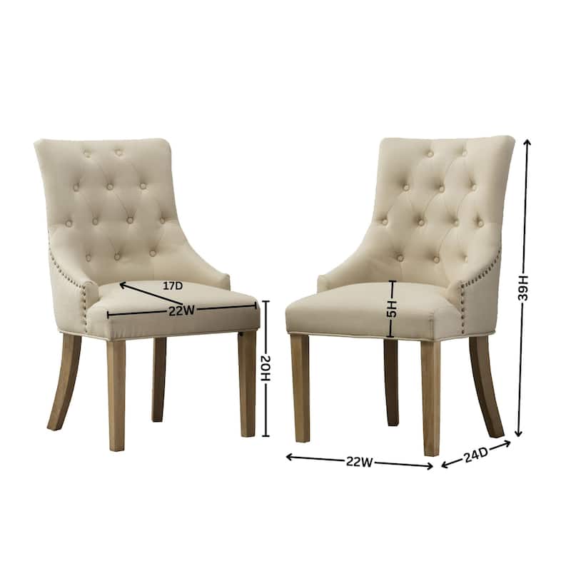 Luxurious Dressing Chair Side Chair with Nailhead Trim, Tan Vanity Chair Reception Chair with Wood Legs Set of 2