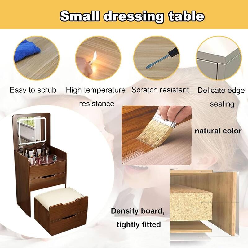 3-in-1 Vanity Desk with Flip-Top Lighted Mirror, Glass Desktop Makeup Table with 3 Drawers for Bedroom