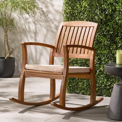 Outdoor Acacia wood Rocking Chair with Retractable foot panel,Rocker Patio Rocking Chair for Porch, Patio, Balcony