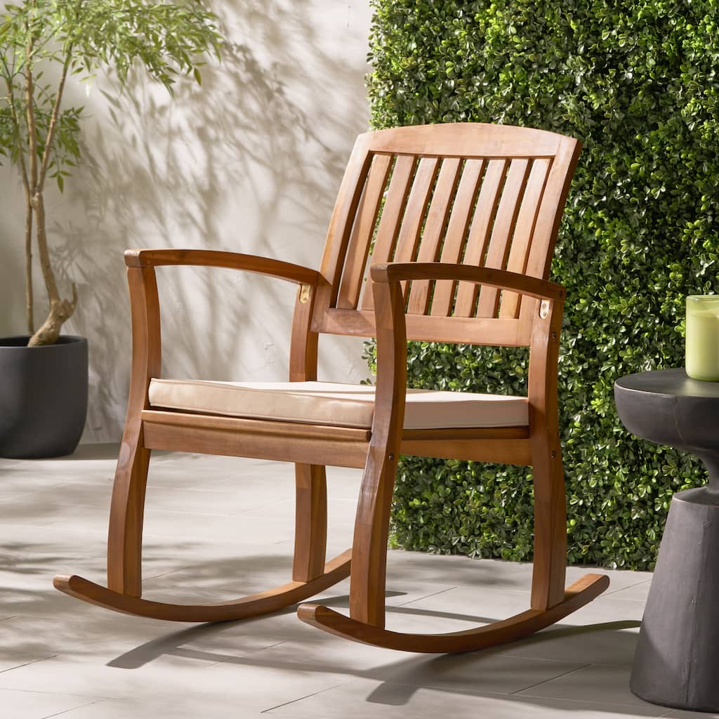 Outdoor Acacia wood Rocking Chair with Retractable foot panel,Rocker Patio Rocking Chair for Porch, Patio, Balcony