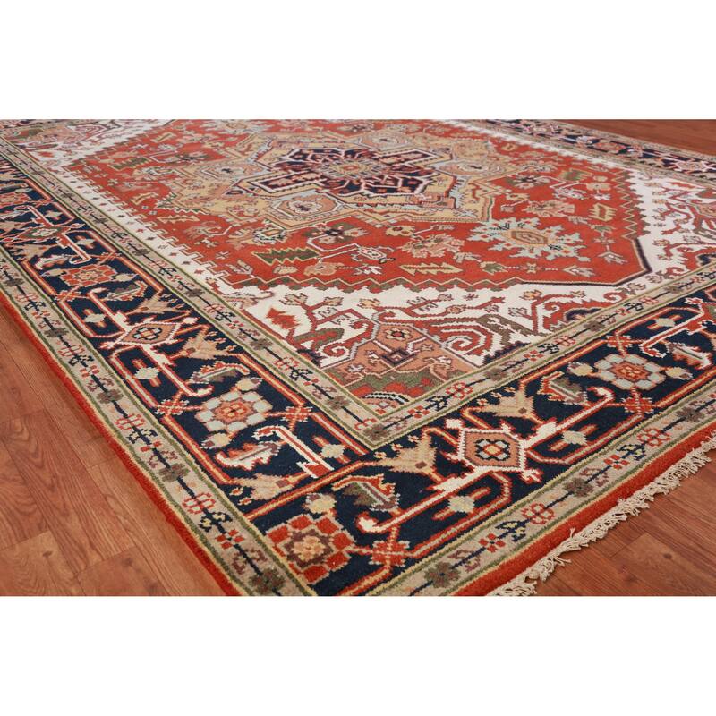 Hand Knotted Oriental 100% Wool Carpet Traditional Medallion Oranges & Rust Heriz (serapi) Area Rug - 10' 1'' X 7' 11''