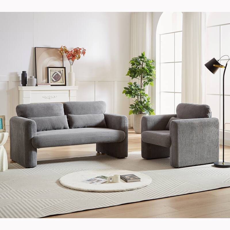 Corduroy Fabric Free Combination Sofa Set w/Support Pillow