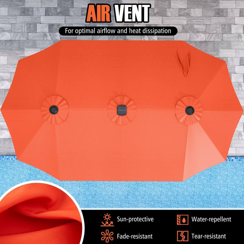 Extra Large 15.5 Feet Double-Sided Patio Umbrella with Solar LED Lights and Crank Outdoor Shade (Umbrella Only)