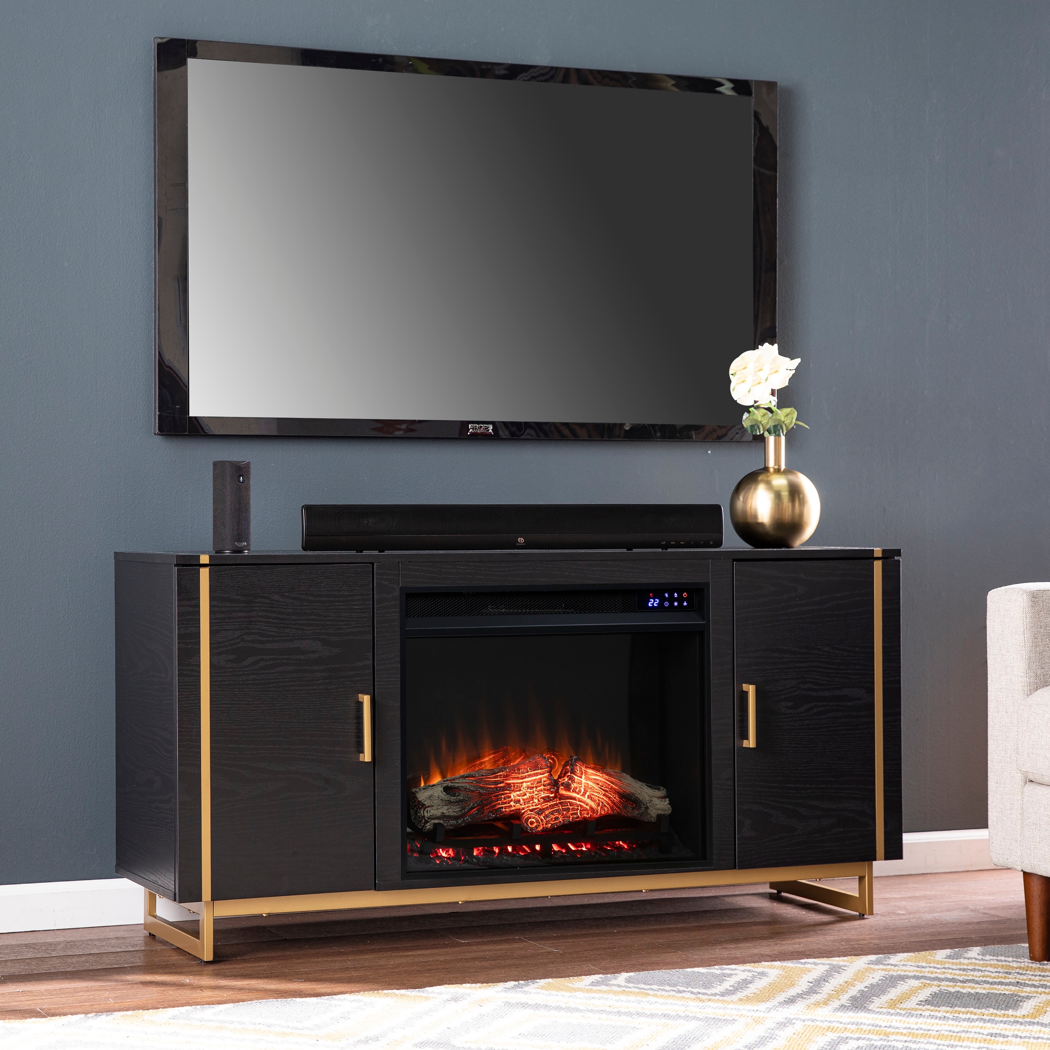 SEI Furniture Beachler Black Wood Electric Fireplace Console