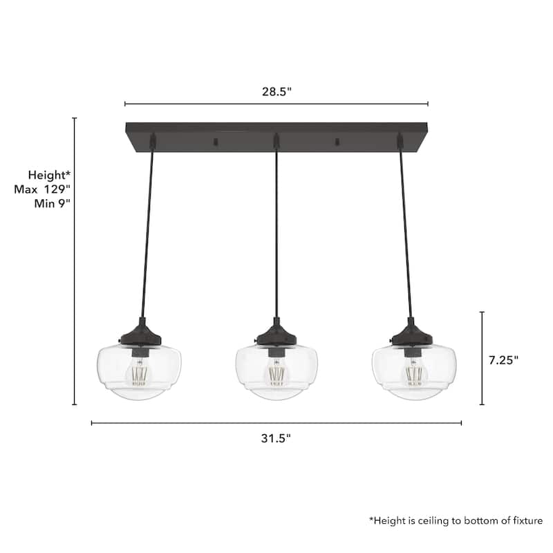 Hunter Saddle Creek 3-Light Linear Cluster Pendant - Kitchen Island, Dining Room - Modern Schoolhouse, Transitional