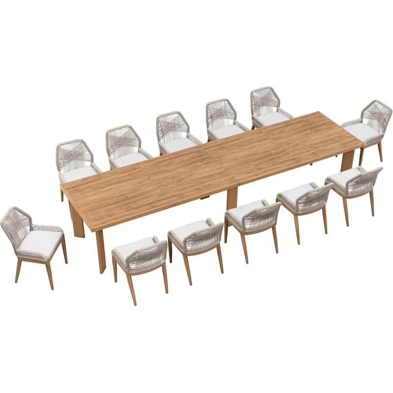 PURPLE LEAF Dining Set Patio Metal Rectangular Table and Wicker Rattan Chairs for Outside Porch Modern Outdoor Furniture Sets