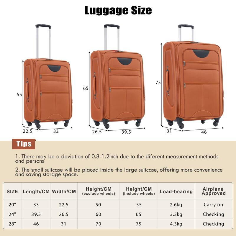Softside Luggage Set with Expandable Suitcases, Duffel Bag, and TSA Lock, 4 Multi-Directional Spinner Wheels (20/24/28in)