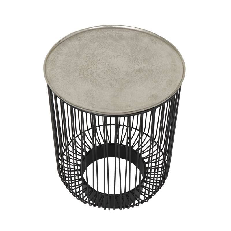 Black Aluminum Open Frame Wire Geometric Coffee Table with Silver Aluminum Top