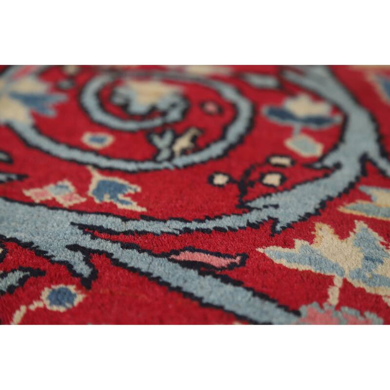 Hand Knotted Oriental 100% Wool Carpet Traditional All-Over Red Kerman Area Rug - 12' 2'' X 9' 2''