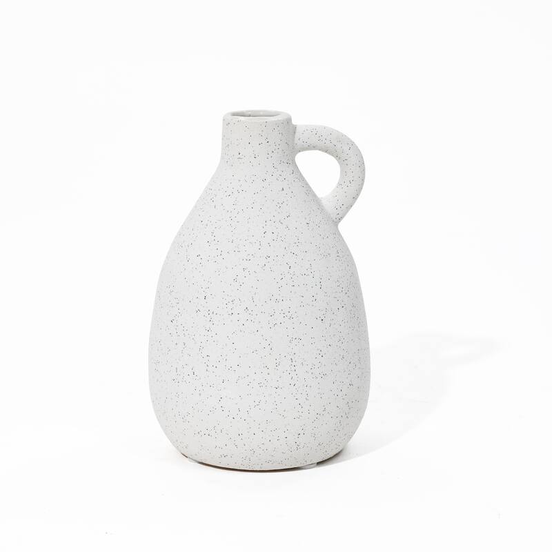 White and Black Speckled Ceramic Round Vase (Single)