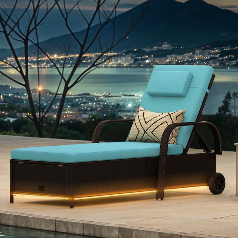 Wicker Chaise Lounge With Storage Space And LED Lights