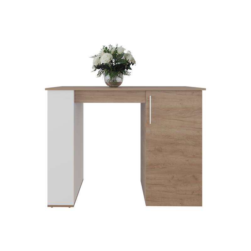 Kitchen Island, 1 Door, 5 Shelves - Natural Wood