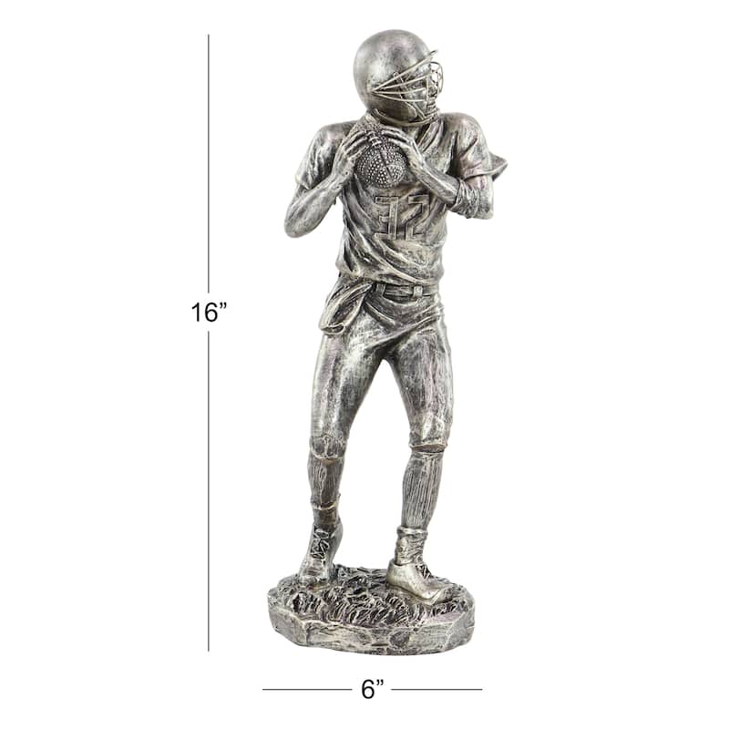 Polystone Football Player Decorative Sculpture - Silver - Roche River Decor