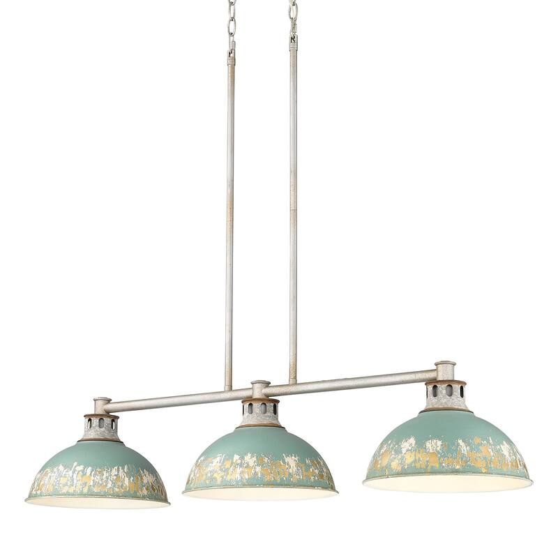 Golden Lighting 0865-3LP-TEAL Kinsley 3 Light Linear Pendant with Hand - Aged Galvanized Steel
