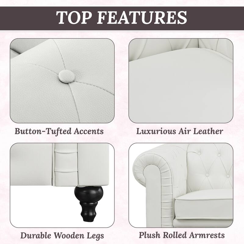 Elegance Chesterfield Mid-Century Modern Sofa, Loveseat & Chair – Luxurious Comfort for Cozy Living Rooms