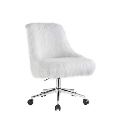 Modern High-End Luxury Style 360 Degree Swivel Adjustable Seat Height Faux Fur Office Chair, 5-Star Base with Caster Wheels