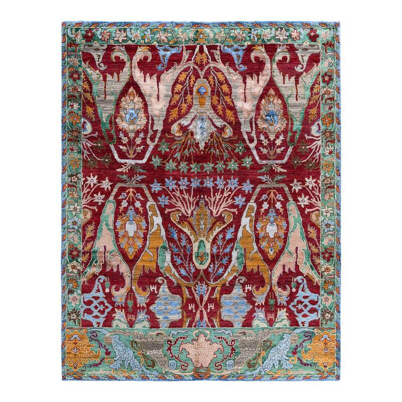 Modern One-of-a-Kind Hand-Knotted Area Rug, Red - 8' 1" x 10' 1"