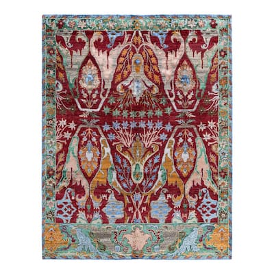 Modern One-of-a-Kind Hand-Knotted Area Rug, Red - 8' 1" x 10' 1"