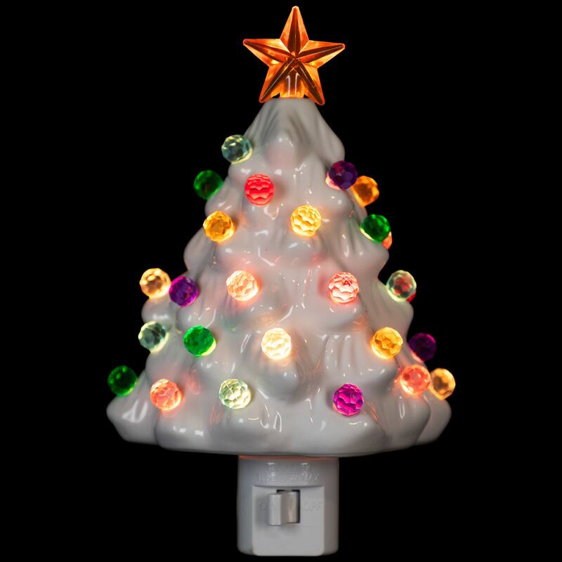 Retro Tree Ceramic Christmas Night Light - 7" - White