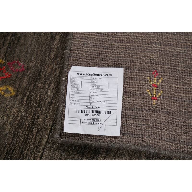Striped Brown Gabbeh Indian Area Rug Hand-Knotted Wool Carpet - 3'11"x 6'1"
