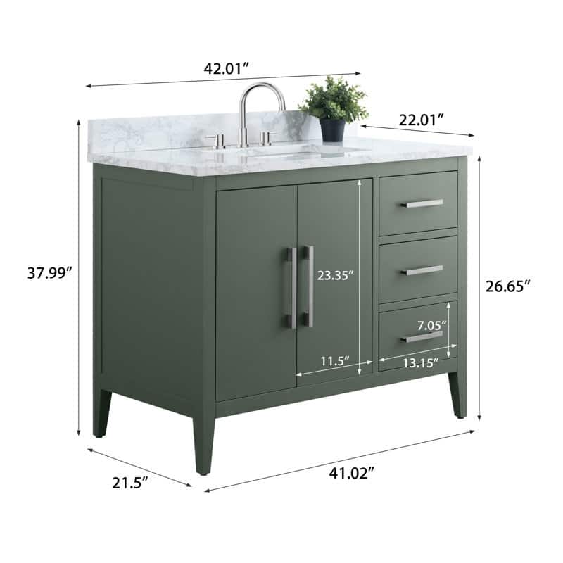 Vanity Art 42" Single Sink Bathroom Vanity Cabinet with Engineered Marble Countertop