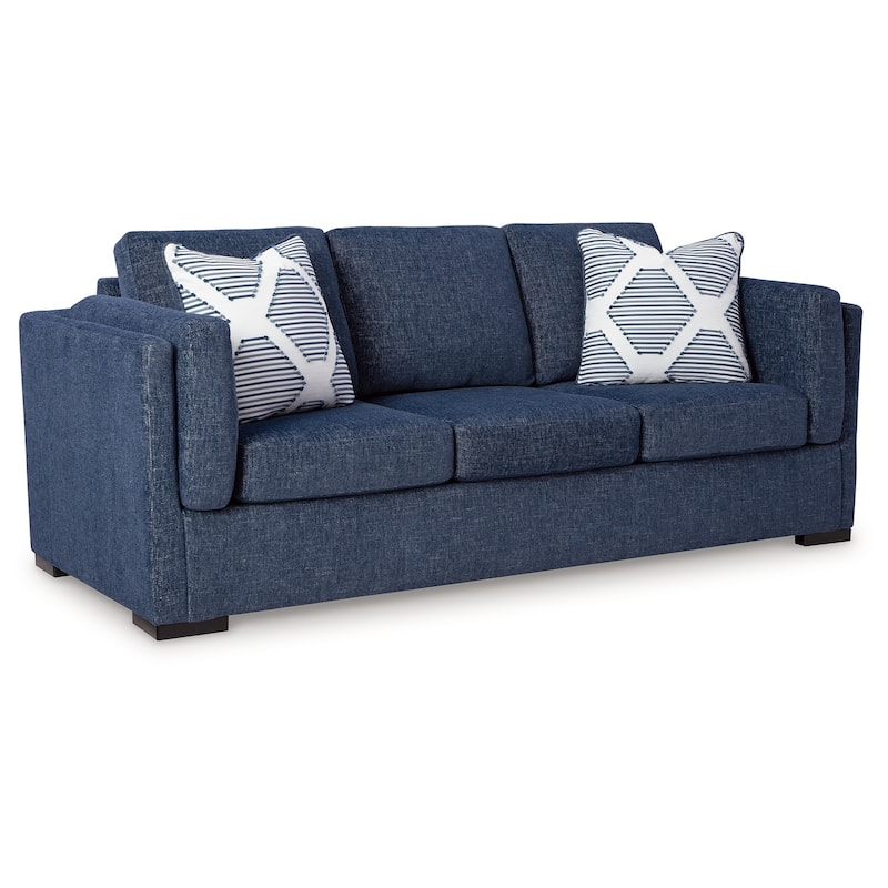 Marcy Sofa with 2 Accent Throw Pillows, Navy Blue Polyester 89 Inch