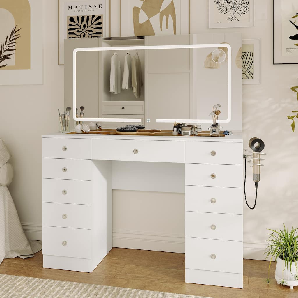 Makeup Desk with Large Mirror & 11-drawer