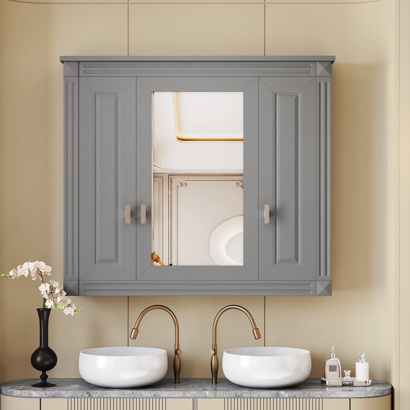 Bathroom Wall Cabinet with Mirror, Wall Mounted Medicine Cabinet with 4 Shelves, Mirrored Door Over Toilet Storage Cabinet