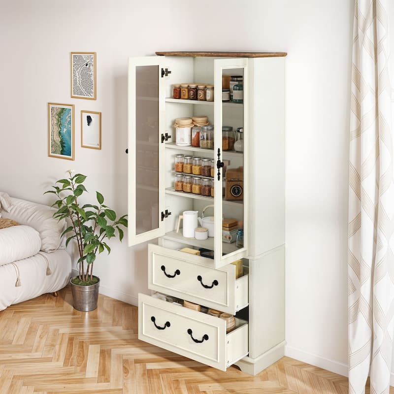 76" Tall Display Cabinet with Glass Doors Bookcase Accent Living Room Hallway