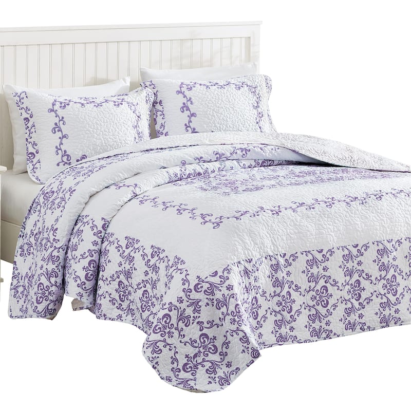 Lovely Damask Embroidered Quilted Bedspread
