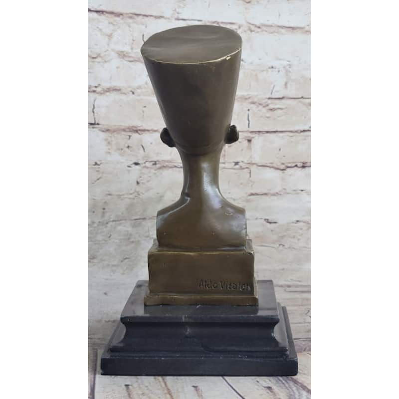 Egyptian Queen Nefertiti Bronze Bust Statue Sculpture Figure On Marble Base 10 Inchesx 5 Inches