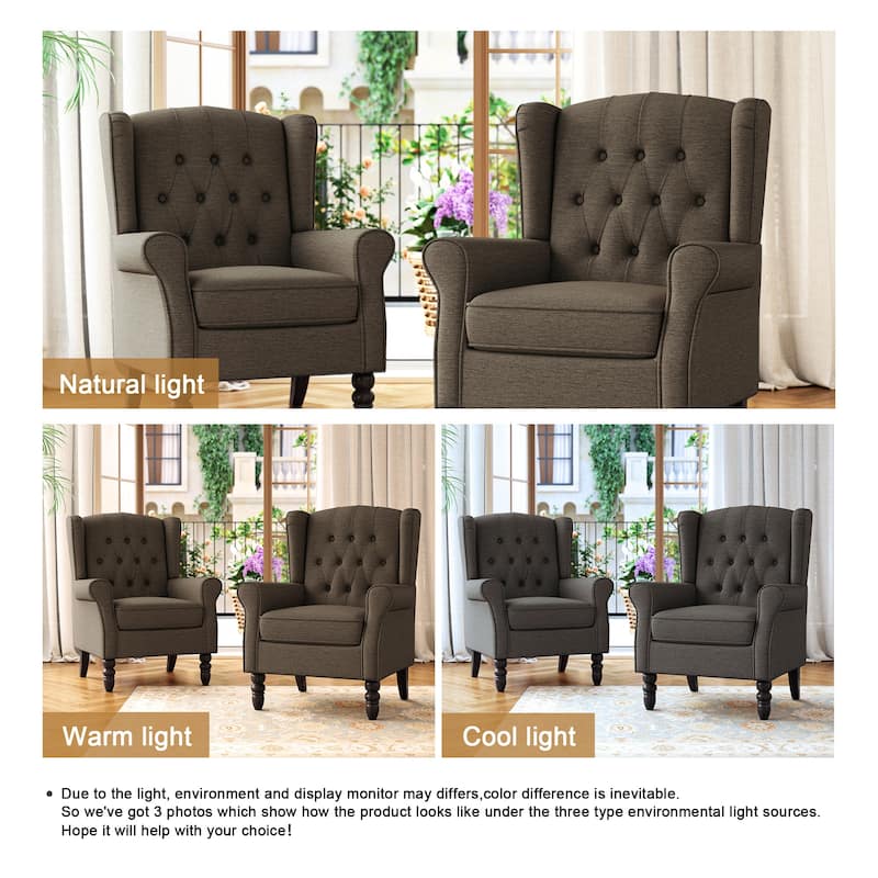 Button Tufted Wingback Upholstered Accent Chairs Set of 2