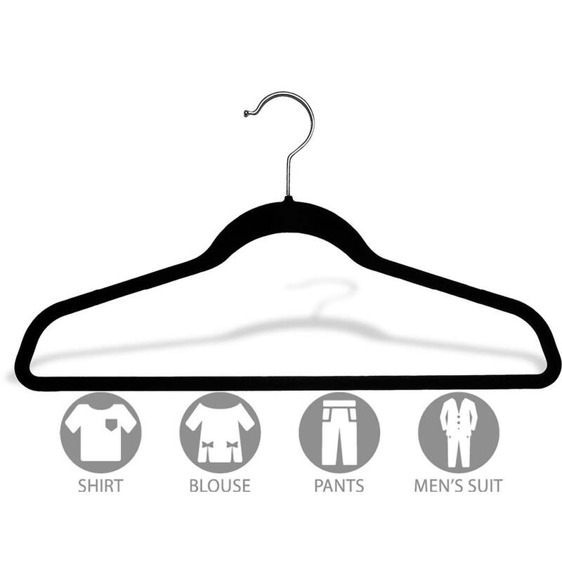 Black Velvet Flocked Slimline Suit Hanger w/Fixed Pant Bar