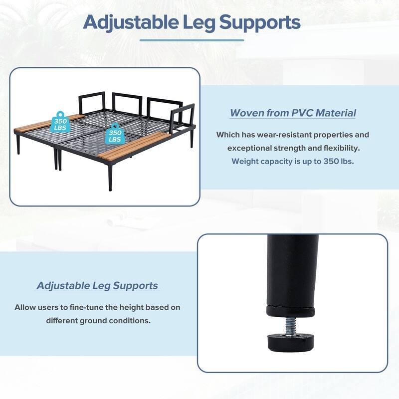 Modern Outdoor Daybed with Wood Topped Side Spaces,Outdoor Patio
