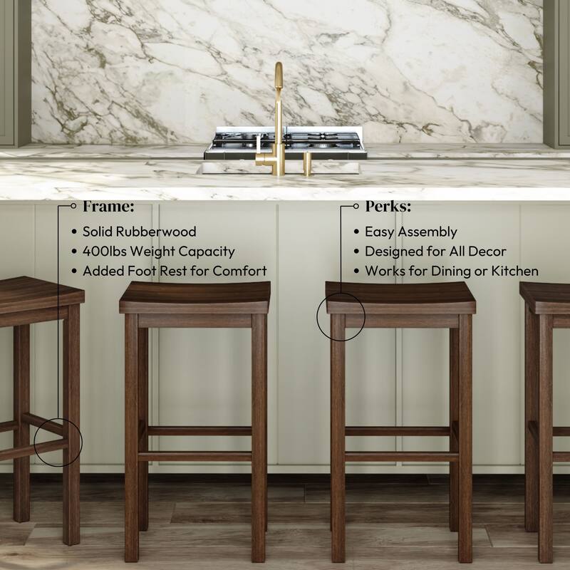 Now Furniture Solid Wood Backless Saddle Seat Bar Height Stool