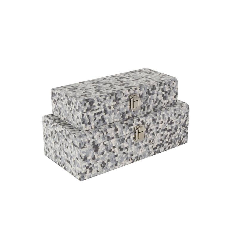 Multi Colored or Gray Wood Handmade Storage Decorative Box with Bronze Latches (Set of 2)