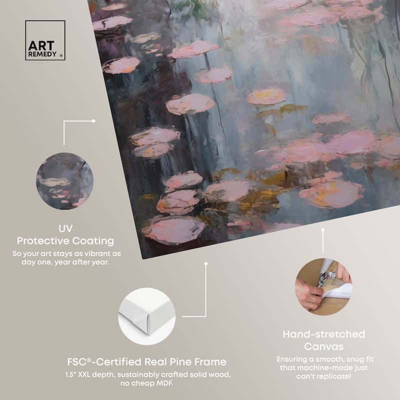 Art Remedy Pink Impressionisty Lilypads Gallery Wrapped Impressionism 1 Piece Canvas Wall Art