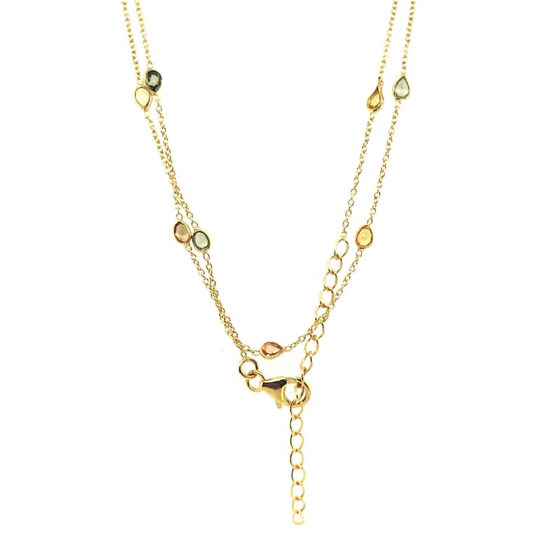 18k Yellow Gold Over Sterling Silver Multi Sapphire Station Necklace