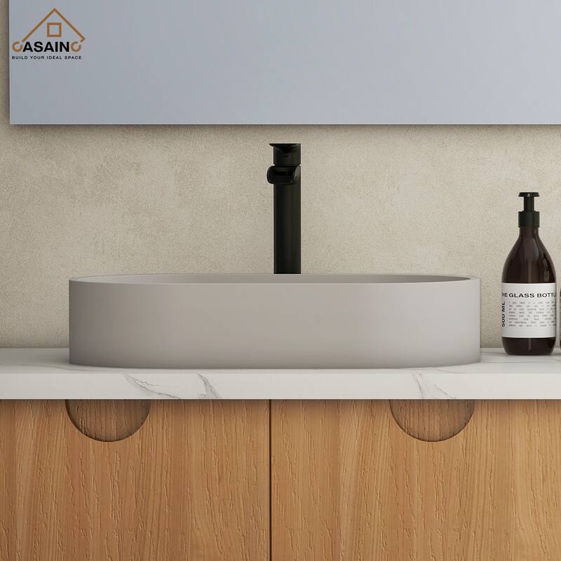 CASAINC Concrete Vessel Sink Oval Bathroom Sink Art Basin with the Same Color Drainer
