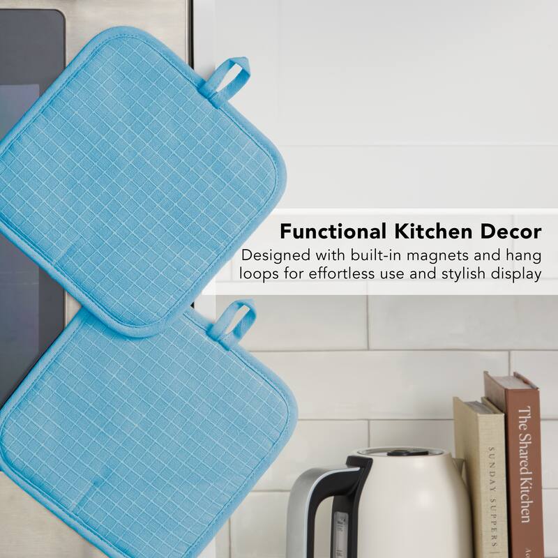 KITCHENAID Gourmet Series Gridlines Pot Holders 2-Pack Set, Heat Resistant up to 600°F, Soft Silicone Grip, Magnetic Cuff