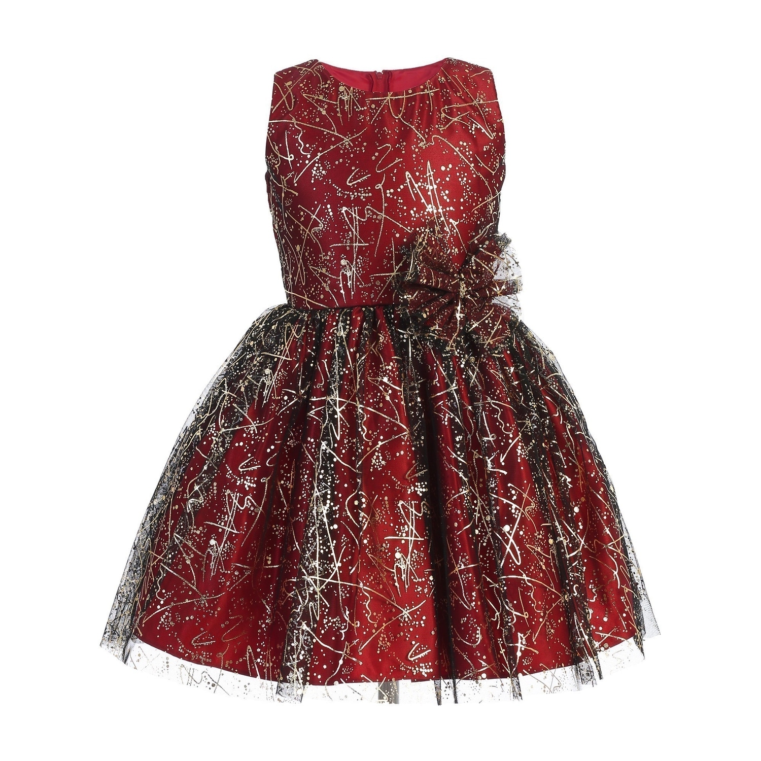 Sweet Kids Girls Red Sparkle Tulle Overlay Bow Christmas Dress Overstock 29595002