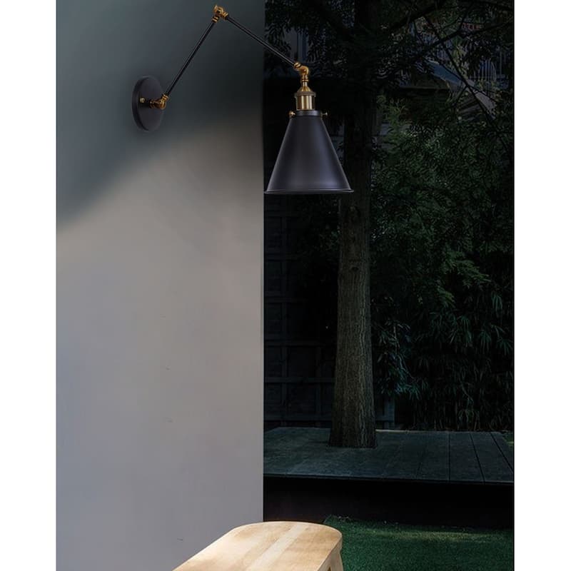 Industrial 1-Light Swing Arm Wall Sconce with Metal Cone Shade