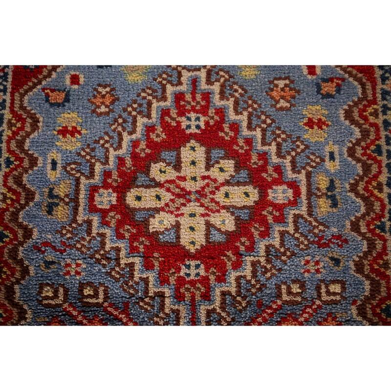 Light Blue Kazak Oriental Runner Rug Handmade Wool Carpet - 2'7"x 8'0"