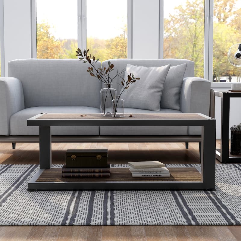 Farrow Dark Walnut and Sand Black 47-inch 1-Shelf Coffee Table by Furniture of America