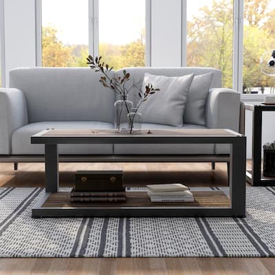 Farrow Dark Walnut and Sand Black 47-inch 1-Shelf Coffee Table by Furniture of America