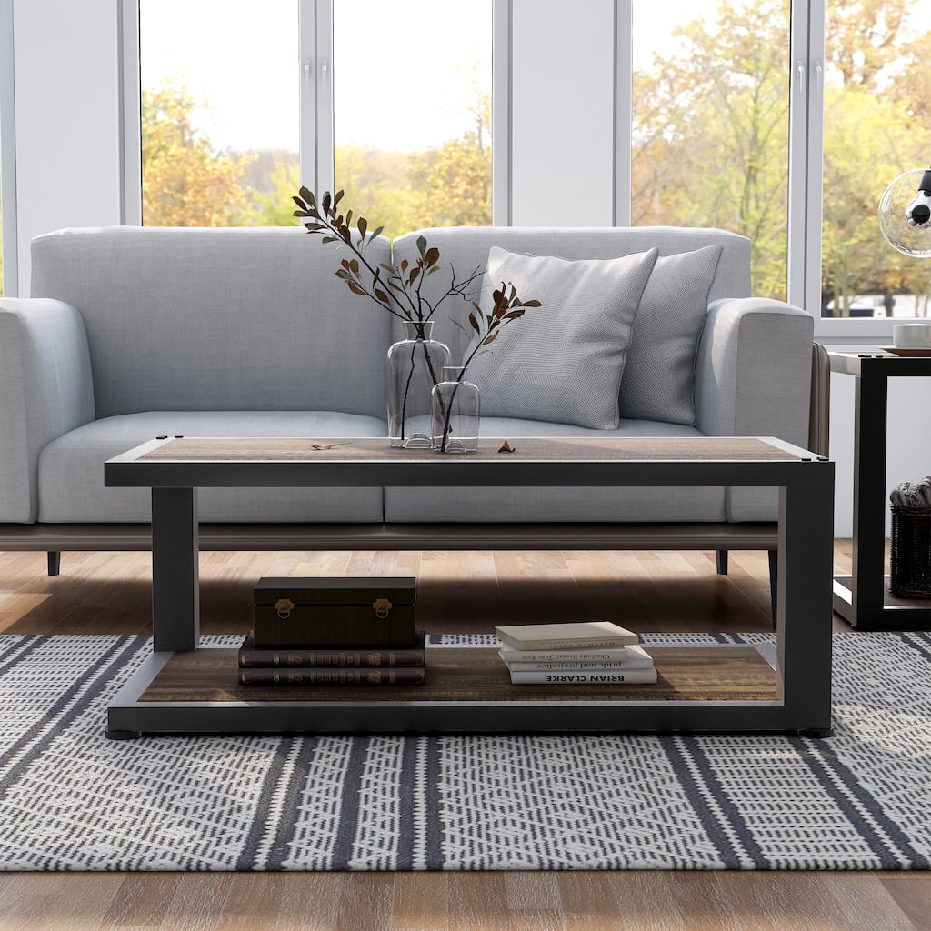 Farrow Dark Walnut and Sand Black 47-inch 1-Shelf Coffee Table by Furniture of America